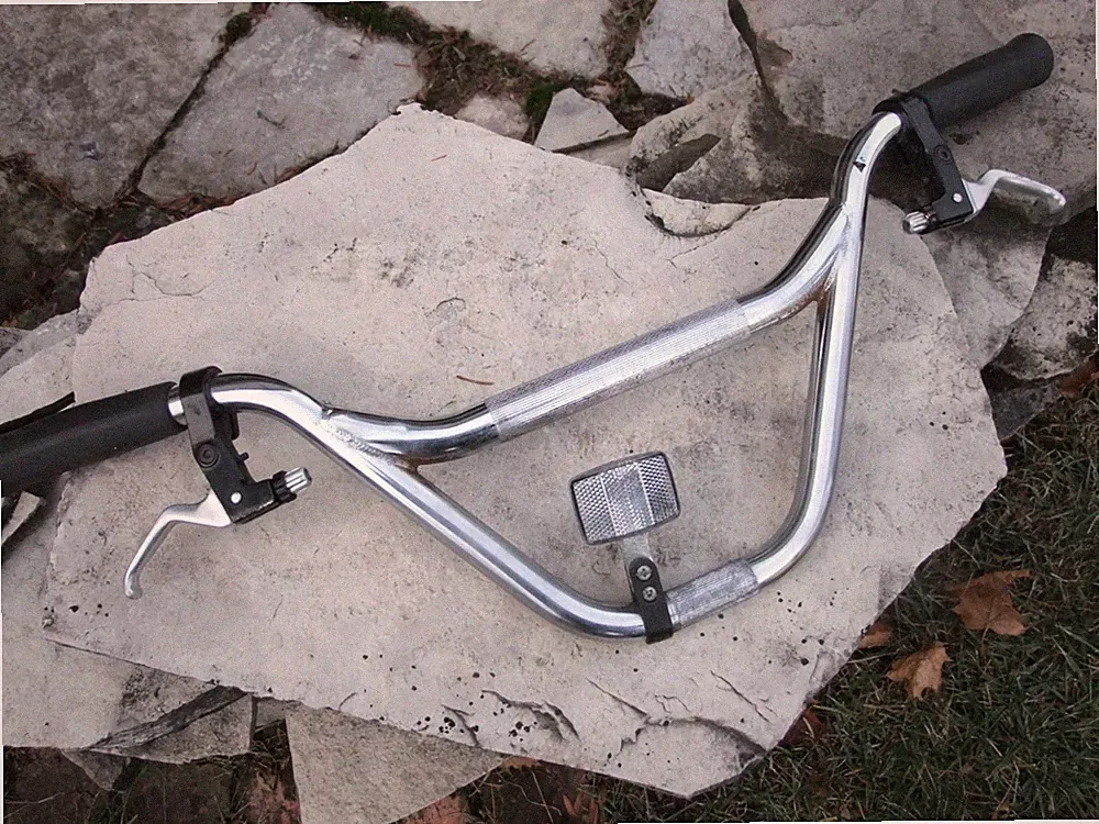 1990's Powerlite Handlebars BMX Bicycle 27" Wide " 9 Rise, Chrome w/brake levers