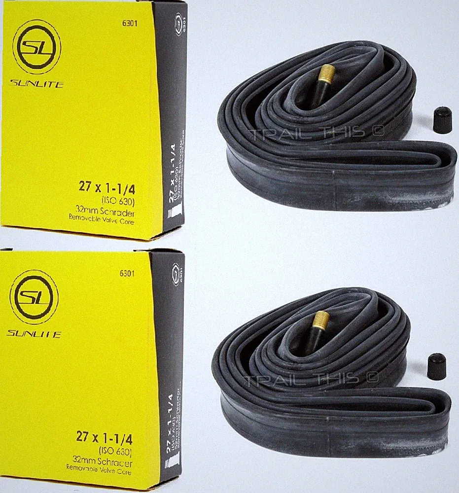 2 Sunlite 27 x 1-1/4" Schrader Valve Tubes Road Bicycle Inner Tubes 1-Pair
