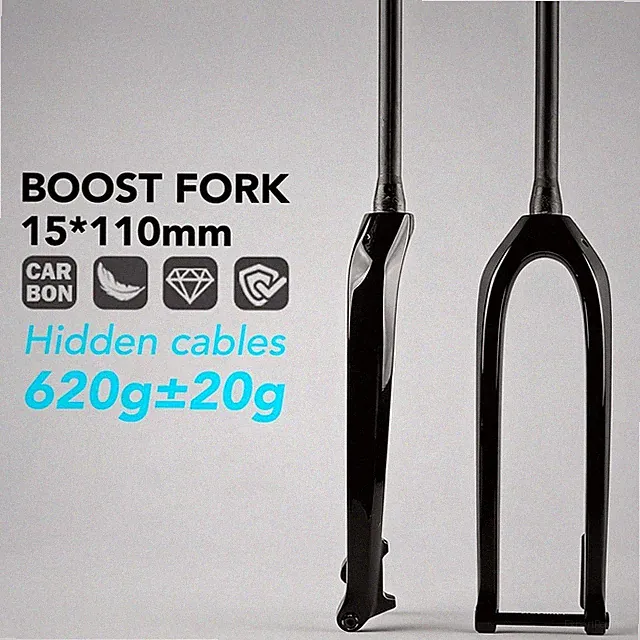26 27.5 29ER Carbon Fiber MTB Rigid Fork 15*110mm Boost Straight Tapered Steerer
