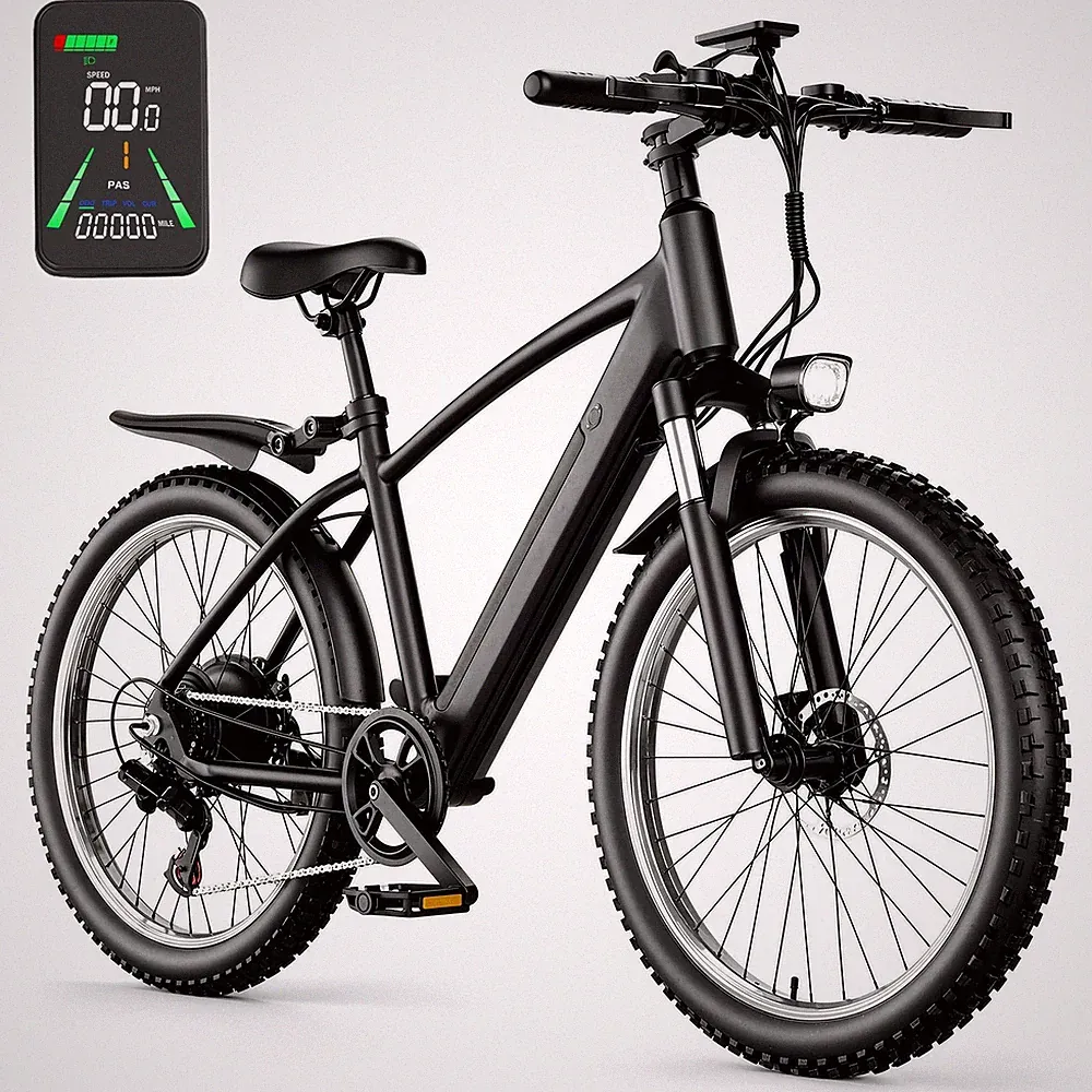 26" Adults Ebike 1500W Peak Electric Bike 27MPH 65Miles Range 7 Speed E Bicycle