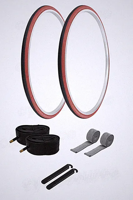 27 x 1 1/4 Bicycle Black/ Red Wall Tires + Tubes Bike Touring Road Slick PRO+