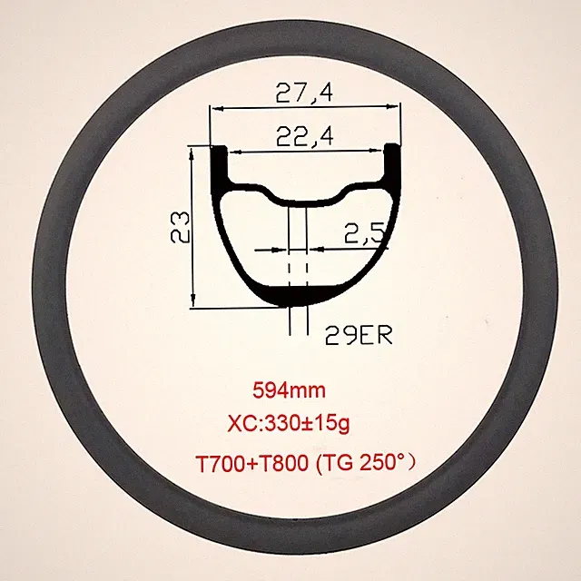29er MTB Mountain Bicycle Carbon Fiber Enduro Rim 27mm Width 23mm Depth Ring