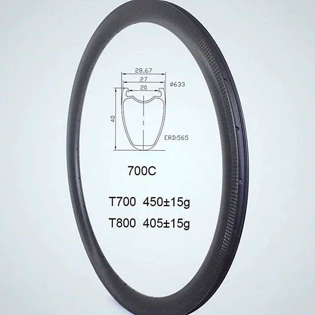 700C 27*40mm Cyclocross Road Bicycle Carbon Rim Clincher Rim Brake Tubeless Ring