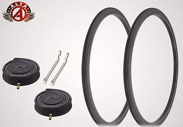 ALTA BICYCLE 27 x 1-1/4 BLACK CITY GLIDER TIREs w/33mm SCHRADER Tubes 6pc SET.