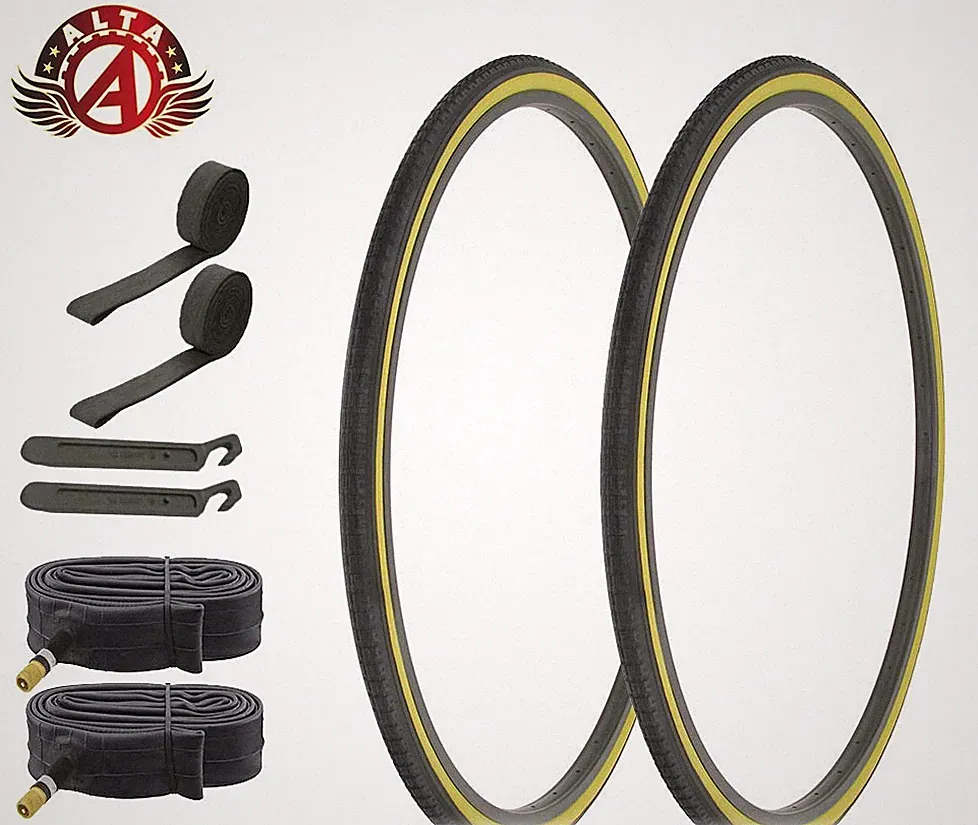 ALTA BICYCLE 27 x 1-1/4 BLACK/GUM CITY GLIDER TIREs w/33mm SCHRADER Tubes (8pc).