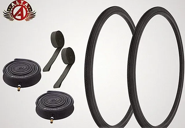 ALTA BICYCLE 27 x 1 1/4 BLACK TIRES ZIGZAG TOURING w/33mm SCHRADER Tubes (6pc).