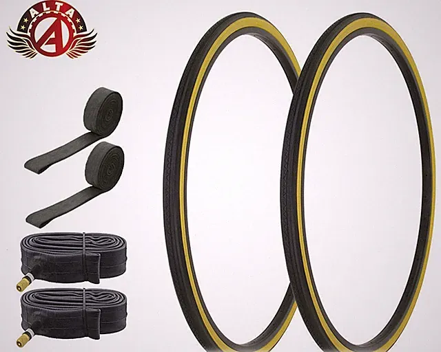 BICYCLE ALTA TIRE BUNDLE W/ 27" X 1 1/4 GUM TOURING TlRES, TUBE & RlMSTRlP BLACK