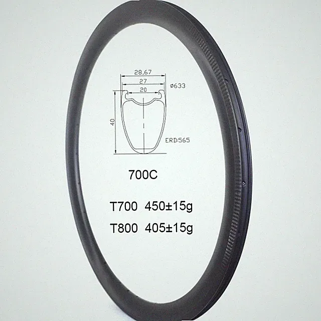 Cyclocross Road Bicycle Carbon Rim 700C 27*40mm Rim Brake Tubeless Clincher Ring