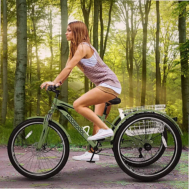 MOPHOTO Adult Mountain Tricycle, 7 Speed 3 Wheel Bike, 24/26/27.5" Adults Trikes