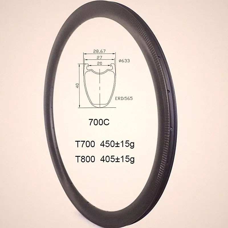 Road Cyclocross Bicycle Carbon Rim 700C 27*40mm Clincher Rim Brake Tubeless Ring