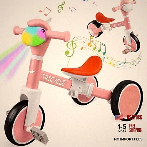 Toddler Balance Bike with Light & Music, Tricycle for Toddlers 1-5 Year Pink